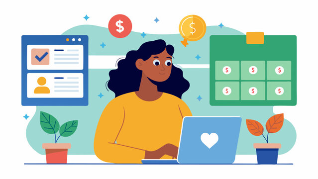 A woman browsing through different nonprofit organizations websites carefully selecting which causes align with her personal values and