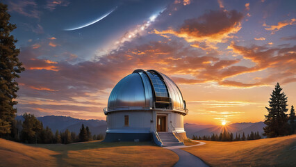 Fototapeta na wymiar Astronomy Observatory space Under Sunset Sky dusk 