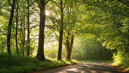 Fototapeta premium Summer road, forest, nature, sunny and clear day. Travel, relax and adventure concept