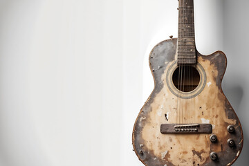 Old guitar on white background