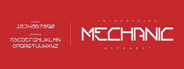 Mechanic Creative simple modern urban alphabet font. Digital abstract futuristic, logo, music, sport, minimal technology typography. Simple numeric vector illustration