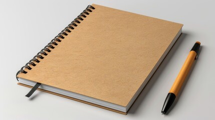 An unused spiral journal rests alone on a white surface.