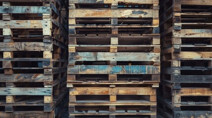 Stacked wooden pallets texture and pattern