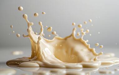 Cream and milk splashed separately on a white surface.