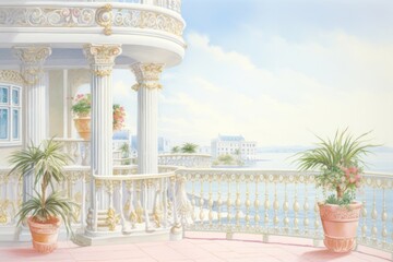 Painting of balcony border architecture building furniture.