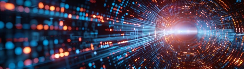 Fototapeta premium The rapid transmission of worldwide data, ultra-quick internet connectivity, advanced coding, and the dynamic movement of digital technology.