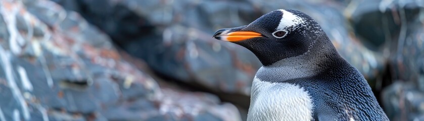 Naklejka premium Close-up of a penguin against a rocky backdrop