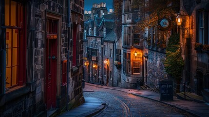 Fototapeta premium Alleyway classic stone paving road. European style house residence.