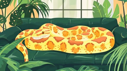adorable snake sleeping peacefully at home cute reptile pet illustration