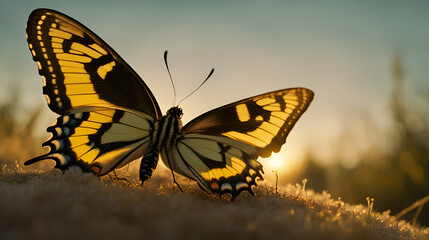 Obraz premium Colorful butterfly photos in the sunset sunlight scene, close-up butterfly photos in macro butterfly shots