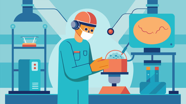 The maintenance technician works inside a clean room free from any contaminants as they perform delicate procedures on the brain implant..