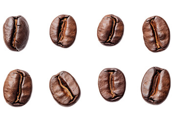 set of coffee beans isolated on transparent background