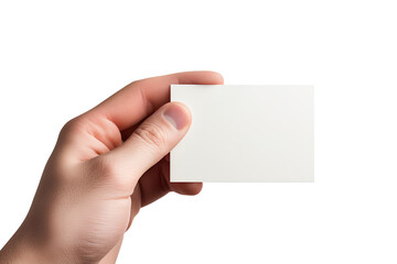 Fototapeta premium Hand holding a blank business card isolated on a transparent background