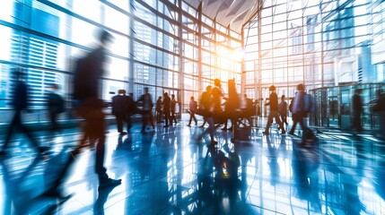 dynamic urban scene with busy commuters and modern architecture business concept