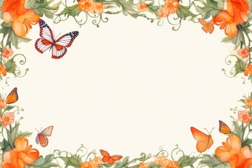 Fototapeta premium Watercolor illustration of vintage frame butterfly pattern paper.