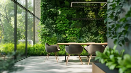 futuristic green office interior with living plant walls sustainable biophilic design concept 3d illustration