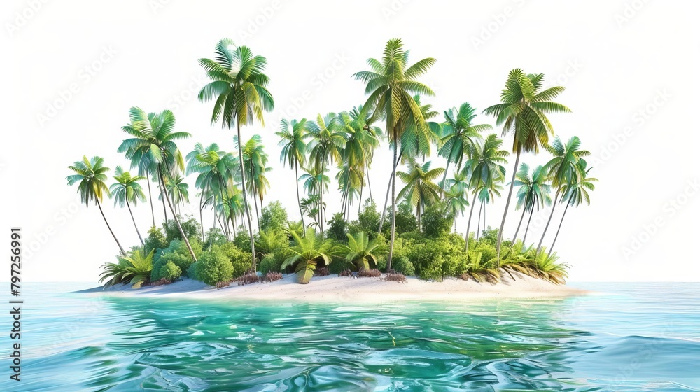 Canvas Prints idyllic tropical palm island isolated on white cut out landscape illustration