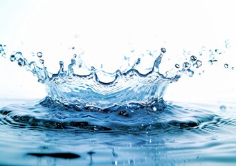 Crisp water splash on a clear blue background