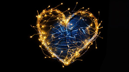 Golden Heart Sparkle: A radiant celebration with fiery sparklers lighting up the night sky in a heart-shaped display, perfect for Christmas and New Year's festivities