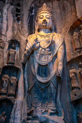 夜游亚洲中国世界文化遗产河南省洛阳市龙门石窟夜景