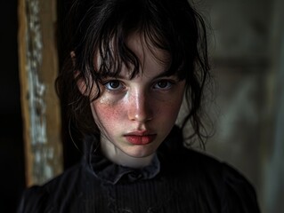Intense gaze of a young girl with striking eyes