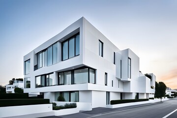 AI Generated-A large white house with a lot of windows and a balcony