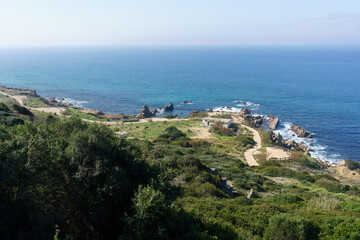 Scenic view of coastline near tangier, morocco on a sunny day