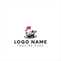 chicken logo icon fast eat food element design art simple illustration brand market red black