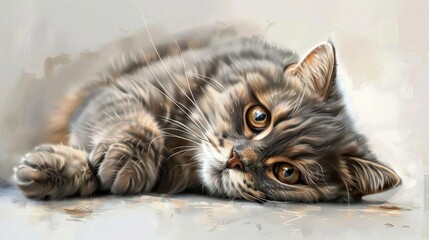 playful young scottish fold cat portrait realistic digital painting - Powered by Adobe