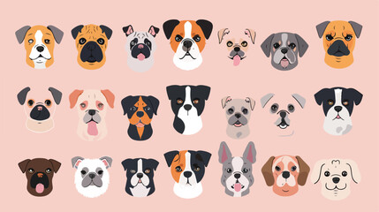 Small Breeds of Dogs Faces collection. Vector illustration