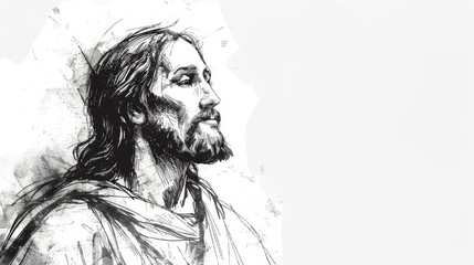 Fototapeta premium sketch of jesus christ with copy space on white background handdrawn illustration