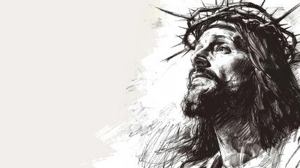 Obraz na płótnie Canvas sketch of jesus christ with copy space on white background handdrawn illustration