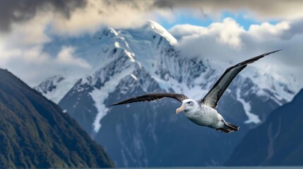 majestic albatross soaring in flight with mountainous backdrop wildlife photography