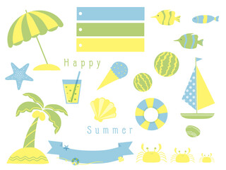 夏のかわいいセットのイラスト