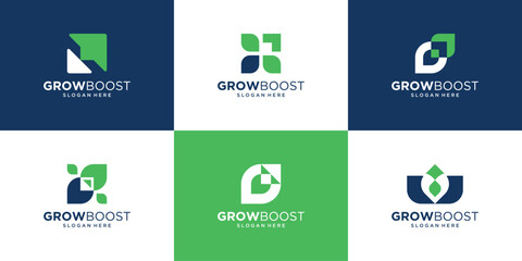 Set of growth logo design icon. Abstract arrow, financial, investment logo symbol vector illustration.