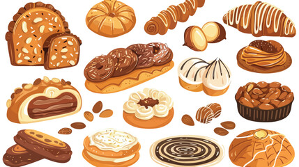 Sweet Almond cakes or bread bakery and pastry vector