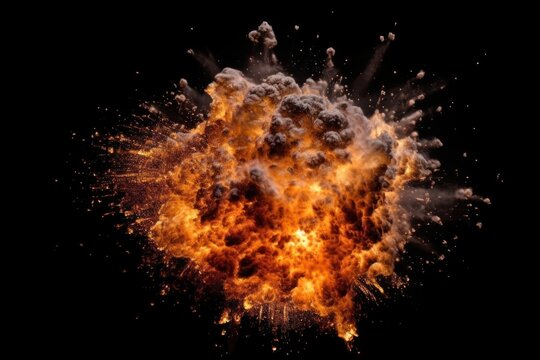 Fire explosion bonfire black background destruction.