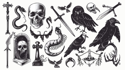 Tattoo elements collection. Vector illustration of fashion tattoo