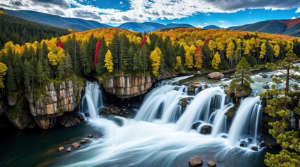 waterfall in autumn forest