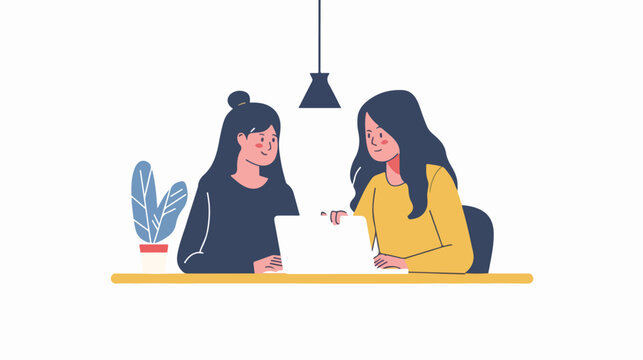 Team Work concept illustration. Two young woman doing work