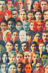 Composite image, collage of a diverse group of multicultural people.