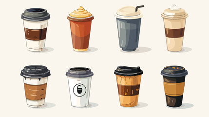 Travel element takeout cup paper coffee shop vector  - obrazy, fototapety, plakaty