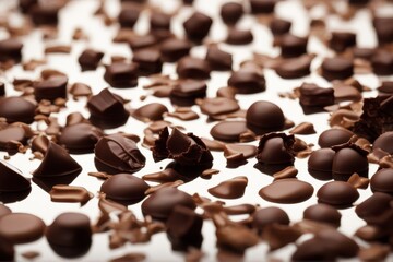 'lots chocolate falling above background baking brown closeup cocoa confectionery cooking cream...