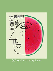 Watermelon with nature concept vector illustration background. Aesthetic fruits collection design.