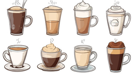 Types of coffee. Vector illustration. Coffee Recipes.