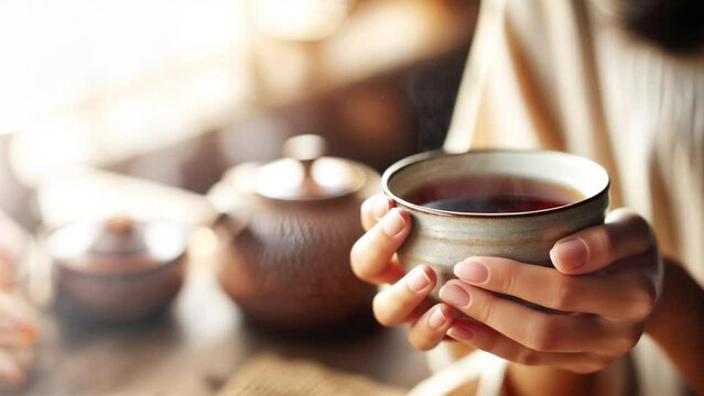 Taking a breather over a cup of tea. ambient video
