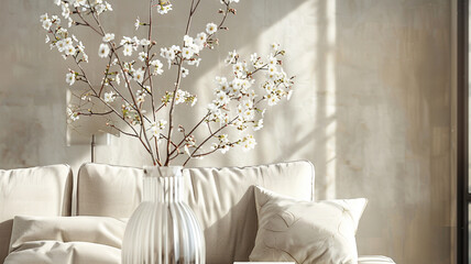 A tall, slender vase filled with elegant branches of cherry blossoms, adding a touch of sophistication to any space.