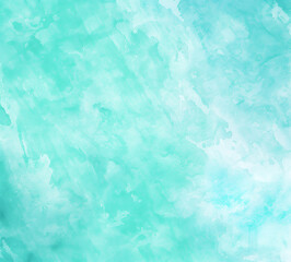 Obraz premium Pastel cyan mint liquid marble watercolor background with brush stains. Teal turquoise water alcohol ink drawing effect. Abstract ocean illustration backdrop, watercolour wedding invitation.