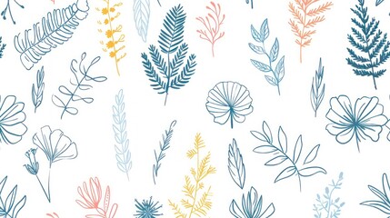 Fototapeta na wymiar Botanical nature leaf and flower pattern vintage style background illustration design.
