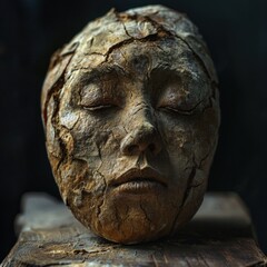 Antique Wooden Sculpture of a Human Face